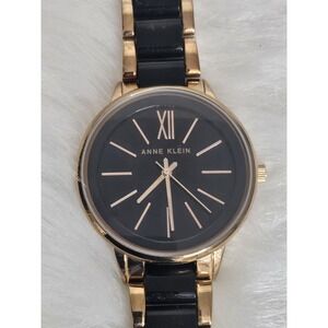Dazzling Anne Klein Y121E Ladies Two-Tone Blaxk Gold Quartz New Battery …